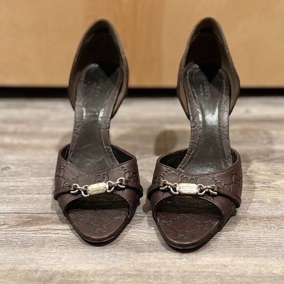 Gucci Brown Guccissima Leather Horsebit D'orsay Peep Toe Pumps Size 39 - Picture 1 of 7